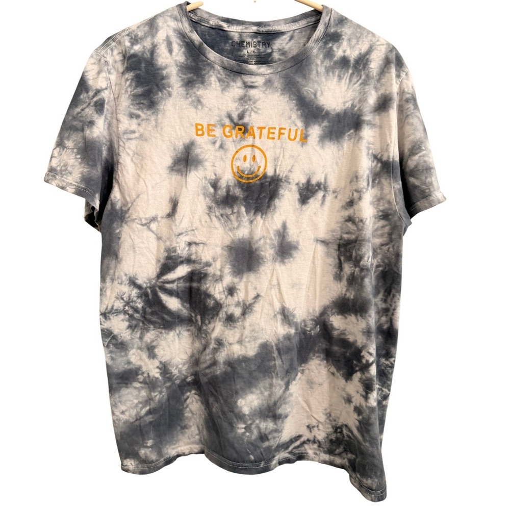 Chemistry Tie Dye T-Shirt Mens Large Blue White Be Grateful Smiley‎ Face Graphic